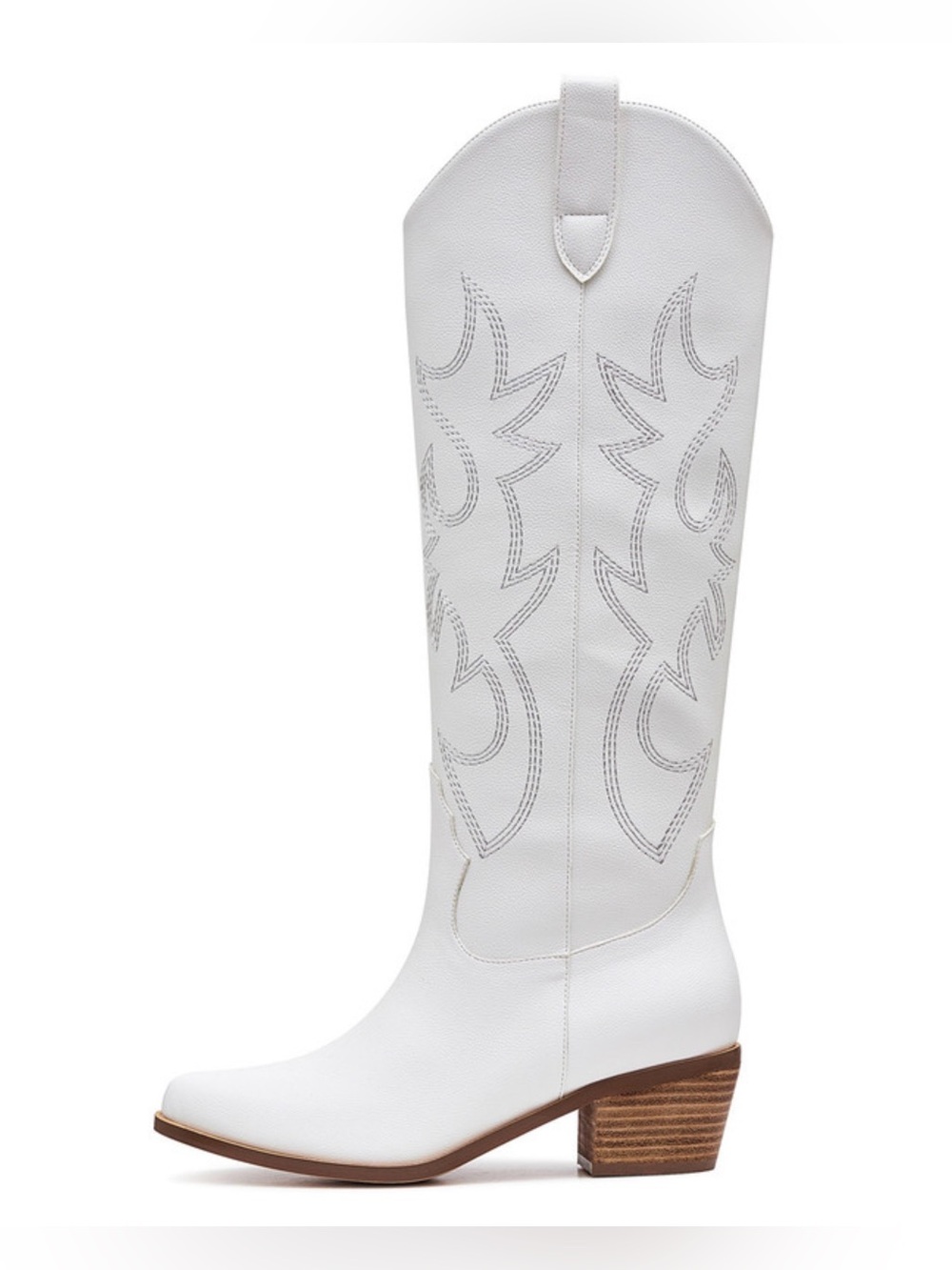 Women's White Western Knee-High Heeled Boot Size 6